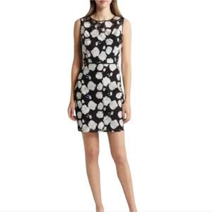 Sam Edelman‎ Floral Lace Overlay Black and White Sheath Cocktail Dress Size 12